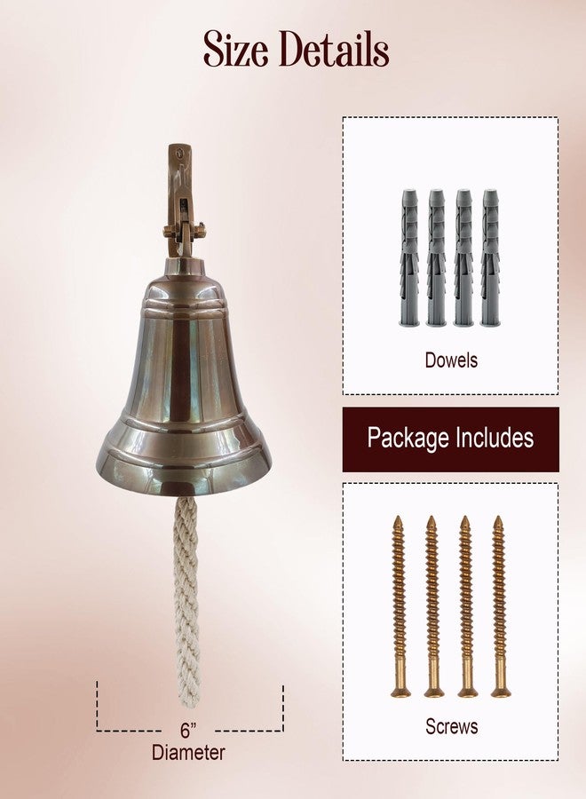 THDC 6" Solid Brass Bell Marine Wall Mounted Ship Nautical Bronze Finish Hanging Bell Perfect for Dinner, Indoor, Outdoor, School, Bar, Reception & Church by THDC - Image 3